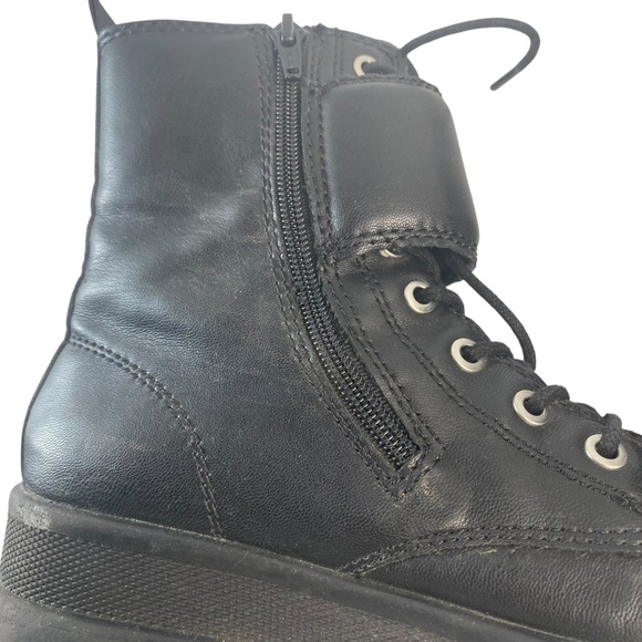 ZARA Women Black Platform Chunky Ankle Biker Boots Faux Leather 38 - Picture 10 of 11